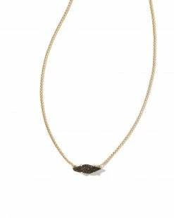 Kendra Scott Bridgete Gold Pendant Necklace In Black Drusy
