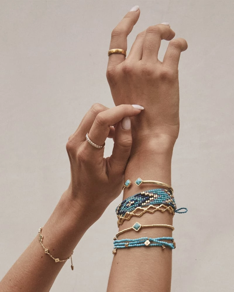 Kendra Scott Britt Vintage Gold Convertible Stretch Necklace In Variegated Turquoise Magnesite 2 Kendra Scott Britt Vintage Gold Convertible Stretch Necklace In Variegated Turquoise Magnesite - Image 2