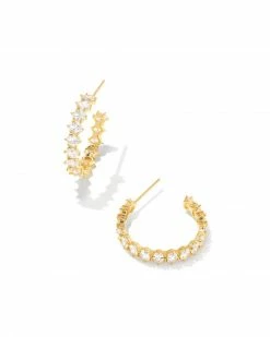 Kendra Scott Cailin Gold Crystal Hoop Earrings In White Crystal