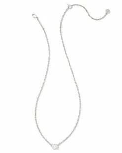Kendra Scott Cailin Silver Pendant Necklace In White Crystal -Demi-Fine Jewelry Shop kendra scott caillin pendant necklace rhodium white crystal 00