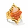 Kendra Scott Cass Vintage Gold Cocktail Ring In Orange Banded Agate