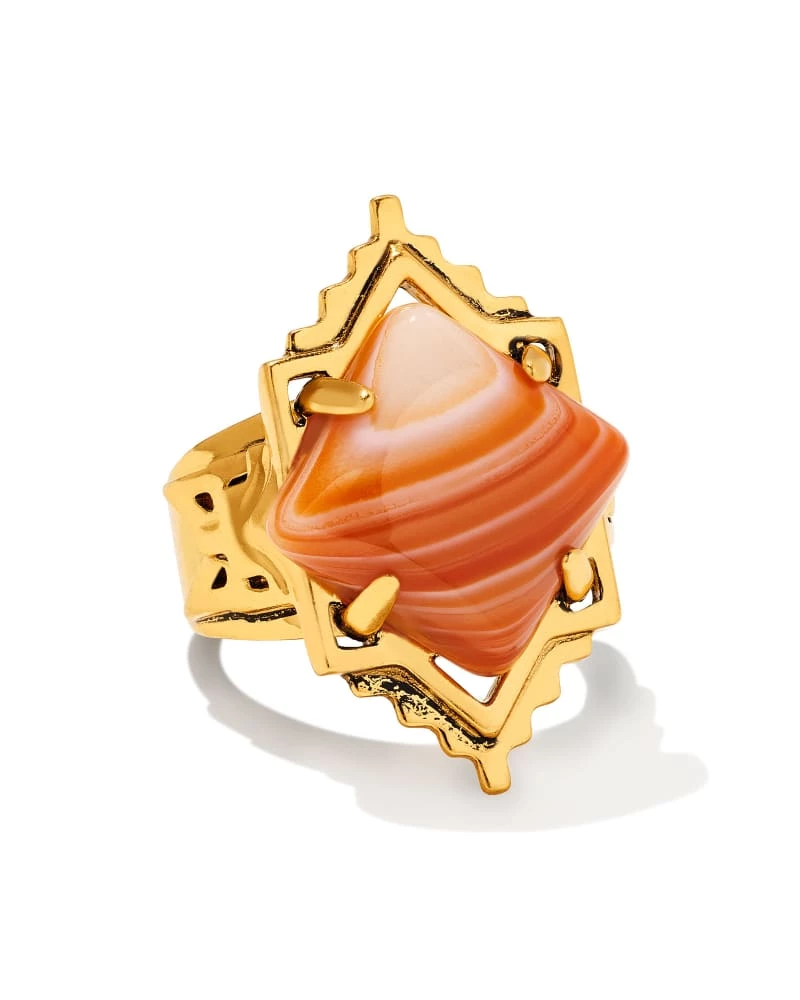 Kendra Scott Cass Vintage Gold Cocktail Ring In Orange Banded Agate 1 Kendra Scott Cass Vintage Gold Cocktail Ring In Orange Banded Agate