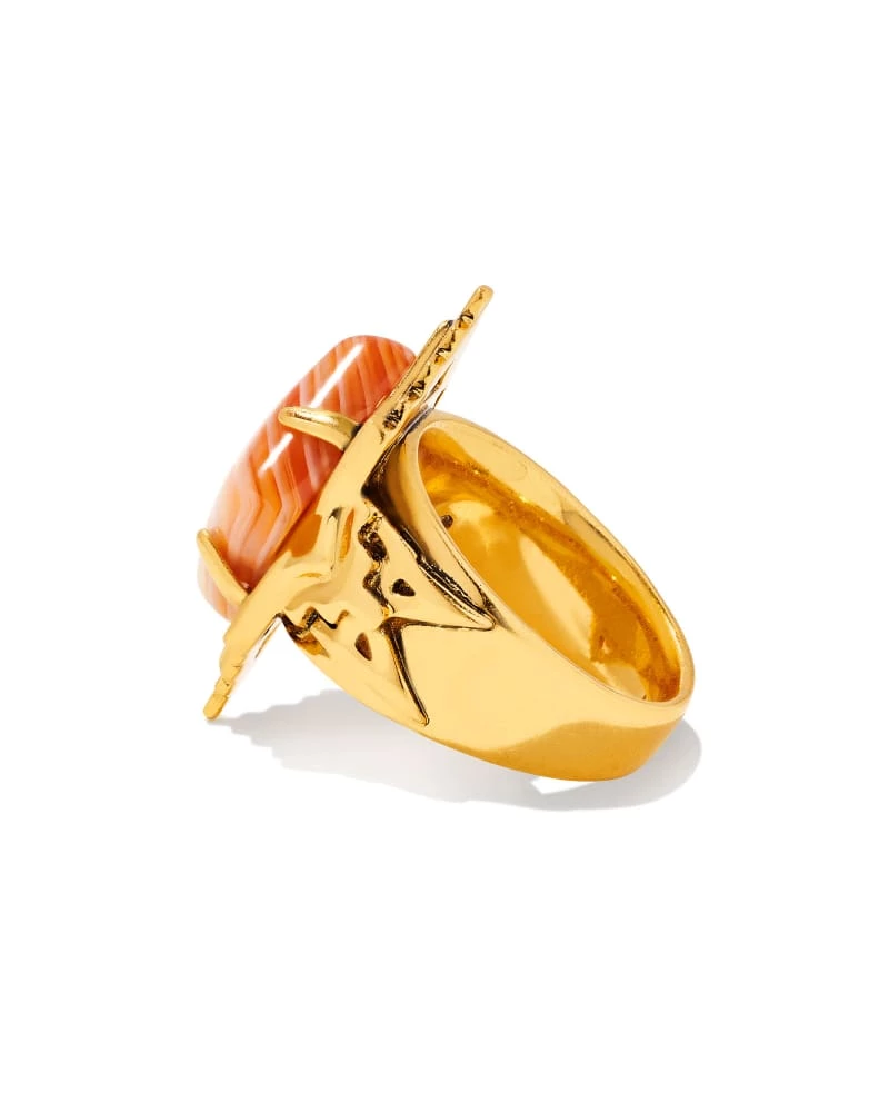 Kendra Scott Cass Vintage Gold Cocktail Ring In Orange Banded Agate 2 Kendra Scott Cass Vintage Gold Cocktail Ring In Orange Banded Agate - Image 2