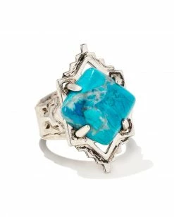 Kendra Scott Cass Vintage Silver Cocktail Ring In Variegated Dark Teal Magnesite