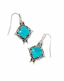 Kendra Scott Cass Vintage Silver Drop Earrings In Variegated Dark Teal Magnesite