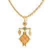 Kendra Scott Cass Vintage Gold Large Long Pendant Necklace In Orange Banded Agate