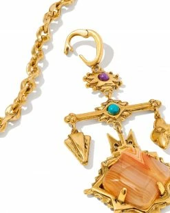 Kendra Scott Cass Vintage Gold Large Long Pendant Necklace In Orange Banded Agate -Demi-Fine Jewelry Shop kendra scott cass lg long pendant necklace vintage gold orange banded agate 03