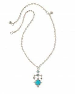 Kendra Scott Cass Vintage Silver Large Long Pendant Necklace In Variegated Dark Teal Magnesite -Demi-Fine Jewelry Shop kendra scott cass lg long pendant necklace vintage silver teal howlite 00