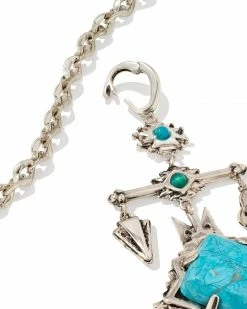 Kendra Scott Cass Vintage Silver Large Long Pendant Necklace In Variegated Dark Teal Magnesite -Demi-Fine Jewelry Shop kendra scott cass lg long pendant necklace vintage silver teal howlite 03