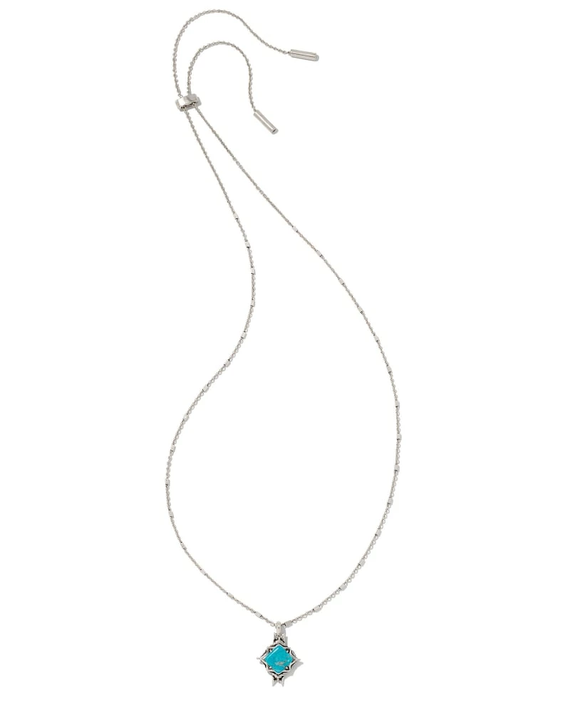 Kendra Scott Cass Vintage Silver Long Pendant Necklace In Variegated Dark Teal Magnesite 2 Kendra Scott Cass Vintage Silver Long Pendant Necklace In Variegated Dark Teal Magnesite - Image 2