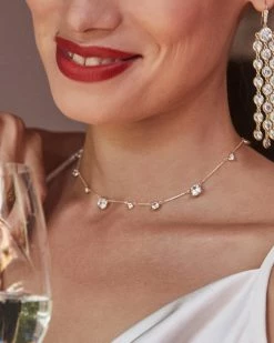 Kendra Scott Clementine Choker Necklace In Gold -Demi-Fine Jewelry Shop kendra scott clementine strand necklace brass white cz 1