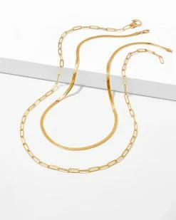 Kendra Scott Herringbone And Paperclip Necklace Layering Set In 18k Gold Vermeil