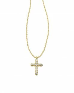 Kendra Scott Cross Gold Pendant Necklace In White Crystal