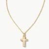 Kendra Scott Cross Gold Pendant Necklace In White Kyocera Opal