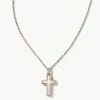 Kendra Scott Cross Silver Pendant Necklace In White Kyocera Opal