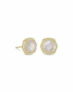 Kendra Scott Davie Gold Stud Earrings In Ivory Mother-of-Pearl