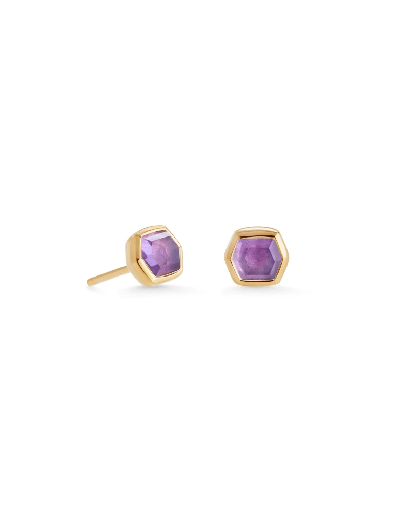 Kendra Scott Davie 18k Gold Vermeil Stud Earrings In Amethyst 1 Kendra Scott Davie 18k Gold Vermeil Stud Earrings In Amethyst