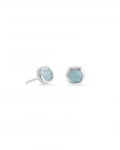 Kendra Scott Davie Sterling Silver Stud Earrings In Aquamarine
