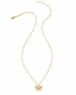 Kendra Scott Delicate Butterfly 18k Gold Vermeil Pendant Necklace In White Sapphire -Demi-Fine Jewelry Shop kendra scott delicate butterfly pendant necklace 18k gold vermeil 01