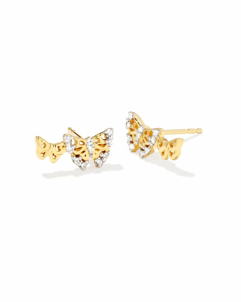 Kendra Scott Delicate Butterfly 18k Gold Vermeil Stud Earrings In White Sapphire 1 Kendra Scott Delicate Butterfly 18k Gold Vermeil Stud Earrings In White Sapphire