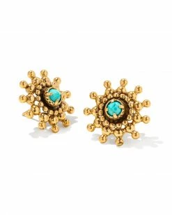 Kendra Scott Dryden Vintage Gold Stud Earrings In Variegated Turquoise Magnesite