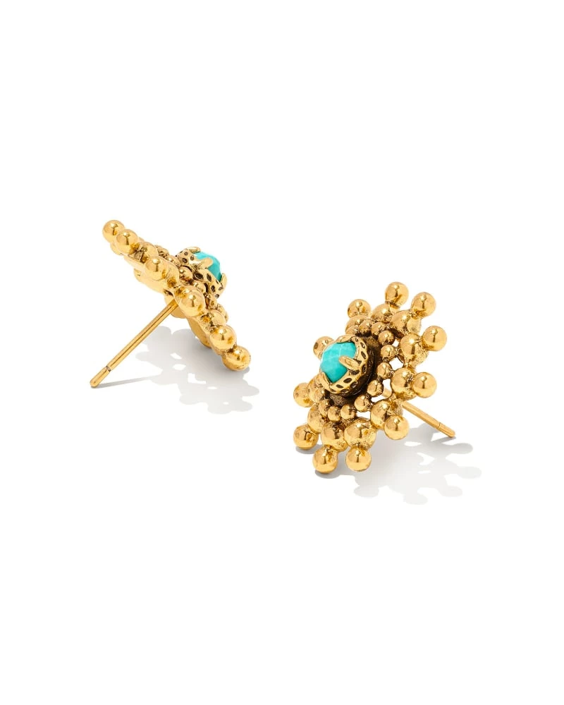 Kendra Scott Dryden Vintage Gold Stud Earrings In Variegated Turquoise Magnesite 2 Kendra Scott Dryden Vintage Gold Stud Earrings In Variegated Turquoise Magnesite - Image 2