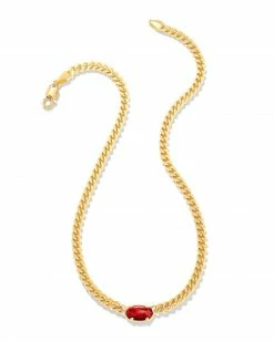 Kendra Scott Elisa 18k Gold Vermeil Curb Chain Necklace In Red Tiger’s Eye