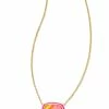 Kendra Scott Elisa Gold Enamel Framed Short Pendant Necklace In Sunset Ombre Illusion