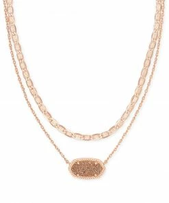 Kendra Scott Elisa Rose Gold Multi Strand Necklace In Rose Gold Drusy