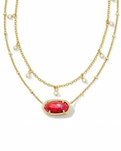 Kendra Scott Elisa Gold Pearl Multi Strand Necklace In Bronze Veined Red And Fuchsia Magnesite