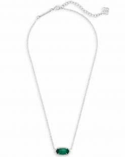 Kendra Scott Elisa Silver Pendant Necklace In Emerald Cat's Eye -Demi-Fine Jewelry Shop kendra scott elisa silver pendant necklace in emerald cats eye 01 default lg