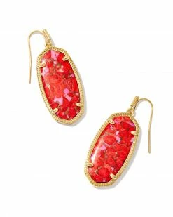 Kendra Scott Elle Gold Drop Earrings In Bronze Veined Red And Fuchsia Magnesite
