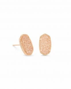 Kendra Scott Ellie Rose Gold Stud Earrings In Sand Drusy
