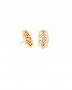 Kendra Scott Ellie Gold Stud Earrings In Rose Gold Filigree Mix