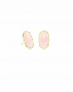 Kendra Scott Ellie Gold Stud Earrings In Rose Quartz