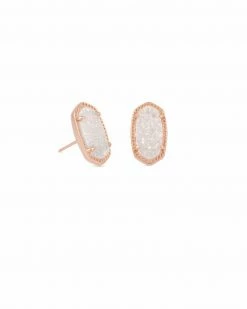 Kendra Scott Ellie Rose Gold Stud Earrings In Iridescent Drusy
