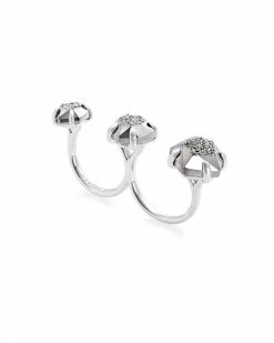 Kendra Scott Ellms Silver Two Finger Ring In Platinum Drusy -Demi-Fine Jewelry Shop kendra scott ellms 2 finger ring rhodium platinum drusy 01 lg