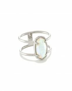 Kendra Scott Elyse Sterling Silver Double Band Ring In White Sterling Opal