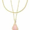 Kendra Scott Faceted Alex Gold Convertible Necklace In Rose Quartz