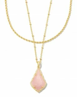 Kendra Scott Faceted Alex Gold Convertible Necklace In Rose Quartz