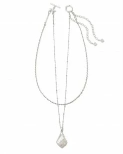 Kendra Scott Faceted Alex Silver Convertible Necklace In Ivory Illusion -Demi-Fine Jewelry Shop kendra scott faceted alex convertible necklace rhodium ivory mother of pearl 01