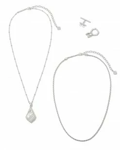 Kendra Scott Faceted Alex Silver Convertible Necklace In Ivory Illusion -Demi-Fine Jewelry Shop kendra scott faceted alex convertible necklace rhodium ivory mother of pearl 02