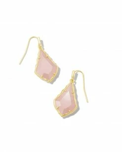 Kendra Scott Small Faceted Alex Gold Drop Earrings In Rose Quartz