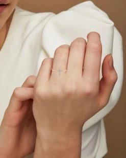 Kendra Scott Cross 14k Yellow Gold Band Ring In White Diamond -Demi-Fine Jewelry Shop kendra scott fine cross ring 14k gold wt diamond 03 lg