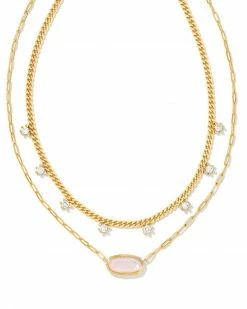 Kendra Scott Framed Elisa Gold Multi Strand Necklace In Pink Opalite Illusion