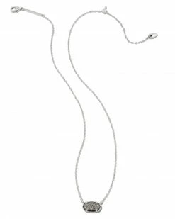 Kendra Scott Grayson Silver Pendant Necklace In Platinum Drusy -Demi-Fine Jewelry Shop kendra scott grayson pendant necklace rhodium platinum drusy 01