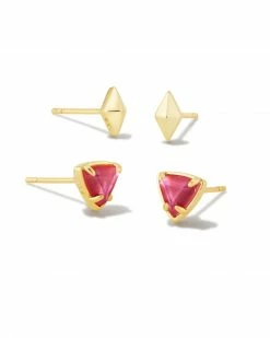 Kendra Scott Greta Gold Stud Earrings Set Of 2 In Magenta Illusion