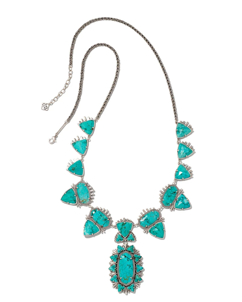 Kendra Scott Havana Vintage Silver Statement Necklace In Variegated Turquoise Magnesite 2 Kendra Scott Havana Vintage Silver Statement Necklace In Variegated Turquoise Magnesite - Image 2