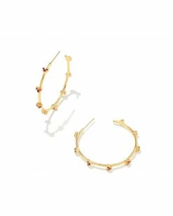 Kendra Scott Haven Gold Crystal Heart Hoop Earrings In Pink Crystal