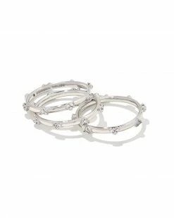 Kendra Scott Haven Silver Crystal Heart Rings Set Of 3 In White Crystal